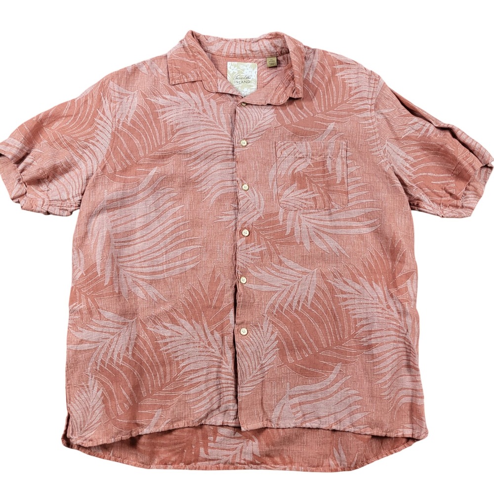Tasso Elba Island Mens XL Silk Linen Palm Leaf Button Down Shirt Terracotta 5511